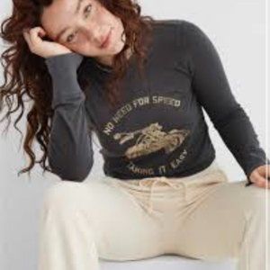 AERIE Long Sleeve Baby Tee No Need for Speed Sz S American Eagle